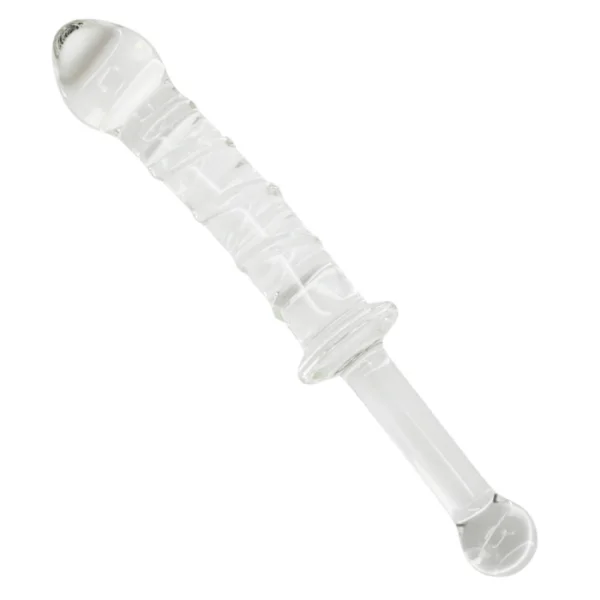 Textured Glass Dildo With Handle