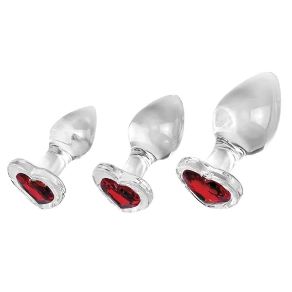 Adam & Eve Red Heart Gem Glass Plug Set