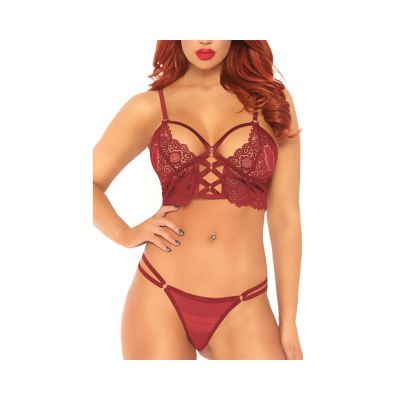2pc Lace Bralette With Cage Strap O ring Bodice Detail And Matching Duel Strap Sheer G string