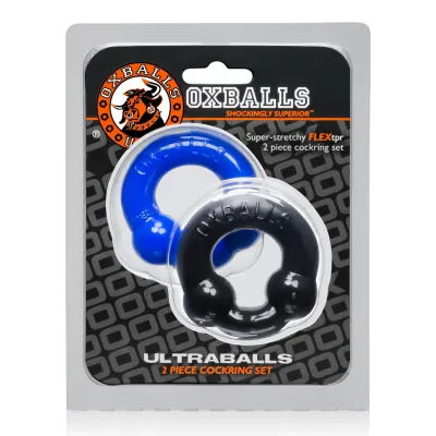 Ultraballs 2 Piece Cockring Set Black Police Blue