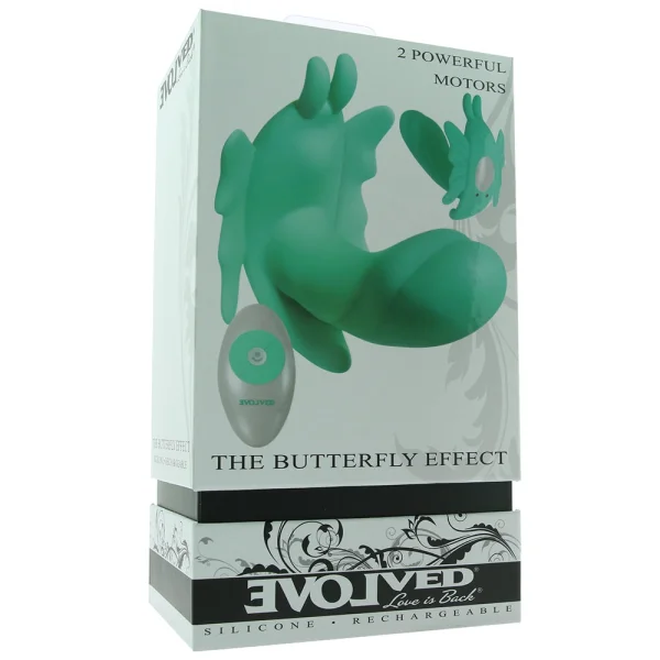The Butterfly Effect Clitoral & G-Spot Teal Wearable Remote Vibrator By Evolved Novelties