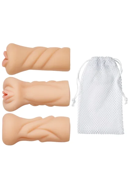 Trio Stroker Pussy Ass Mouth Masturbator Kit - Flesh