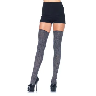 Heather Rib Knit Thigh Highs O S Grey