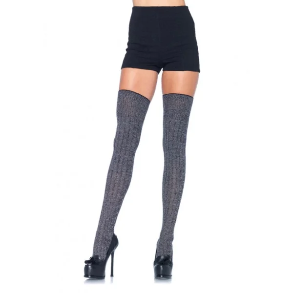 Heather Rib Knit Thigh Highs O/S Grey