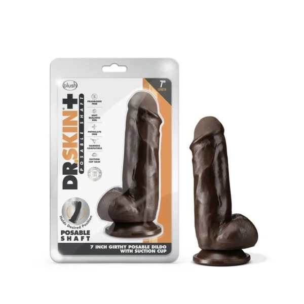 Blush Dr. Skin Plus 7 Inch Girthy Posable Dildo With Balls