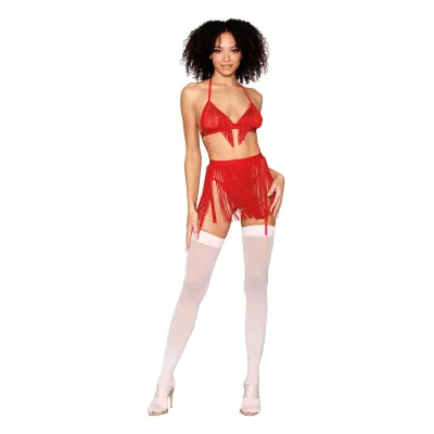Bralette With Garter Belt and G String One Size Ruby