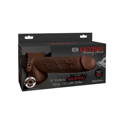 Fetish Fantasy Hollow Squirting Strap on With Balls Brown 9 Inch