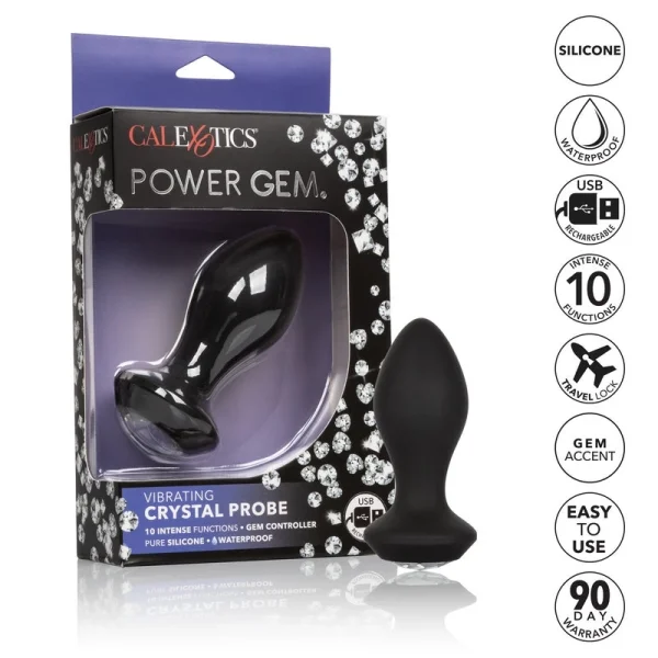 Power Gem Silicone Vibrating Petite Crystal Anal Probe by CalExotics - Black