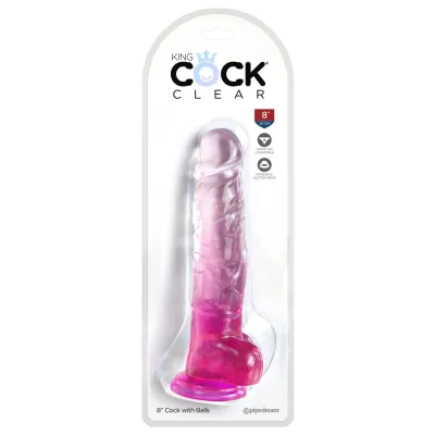 King Cock Clear 8 Inch With Balls Pink