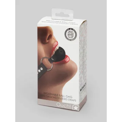 Ouch Faux Leather Breathable Ball Gag With Diamond Studded Straps