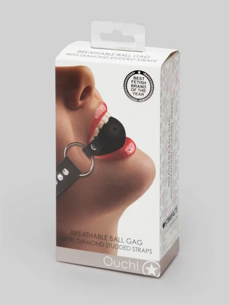 Ouch! Faux Leather Breathable Ball Gag With Diamond Studded Straps