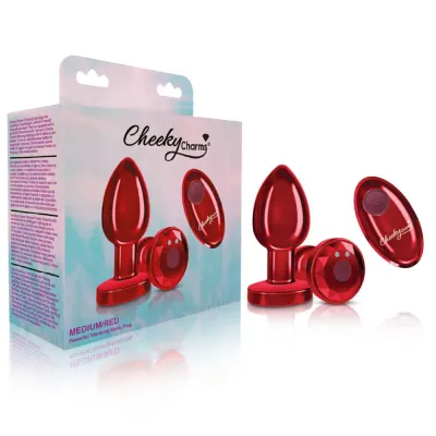 Cheeky Charms Rechargeable Vibrating Metal Butt Plug With Remote Control Red Medium Preorder Only
