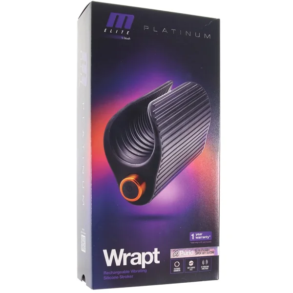 M Elite Platinum Wrapt Vibrating Rechargeable Silicone Penis Masturbator By Blush - Black