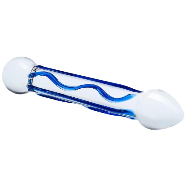 Gläs Full Tip Textured Glass Dildo - Clear & Blue