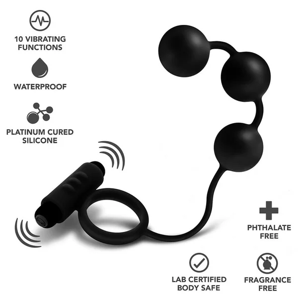 Anal Adventures Platinum Silicone Anal Beads with Vibrating Cock Ring by Blush Novelties — image 5 of 7