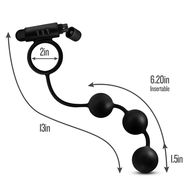 Anal Adventures Platinum Silicone Anal Beads with Vibrating Cock Ring by Blush Novelties — image 4 of 7
