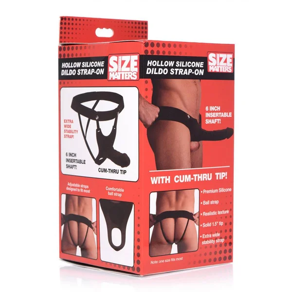 6 Inch Realistic Hollow Black Silicone Strap On for Men by Size Matters — image 8 of 9