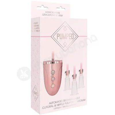 Pumped Automatic Pink Clitoral Nipple Pump Set Medium