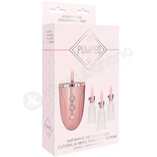 Pumped Automatic Pink Clitoral & Nipple Pump Set - Medium