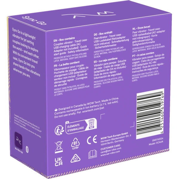 We-Vibe Sync Go App Enabled Waterproof Rechargeable Couples Vibrator - Purple