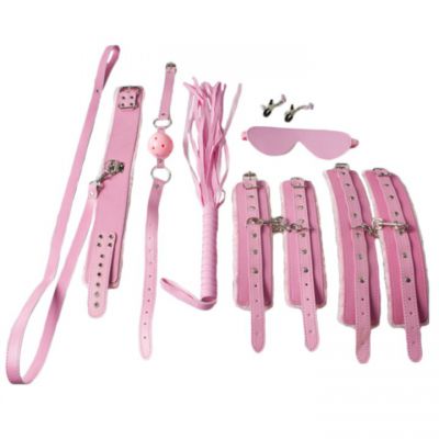Bondara Pink Faux Leather Furry Eight Piece Bondage Set