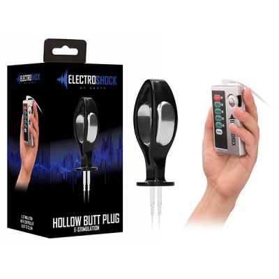 Electro Shock Hollow Butt Plug Black Hollow Butt Plug with E Stim