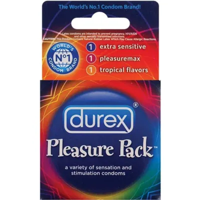 Durex Pleasure Pack Assorted Lubricated Premium Condoms 3 Count