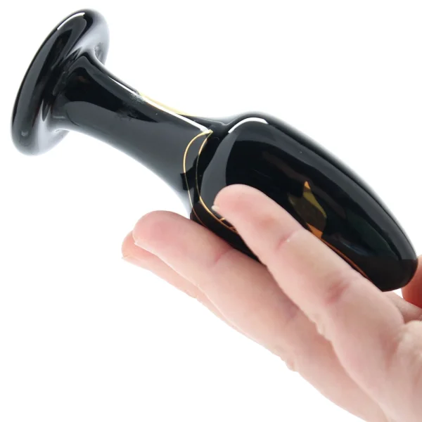 Secret Kisses Handblown Glass Anal Plug 4" - Black & Gold
