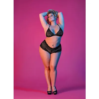 Sexy Time Triangle Bra and Cheeky Short Set Black L xl