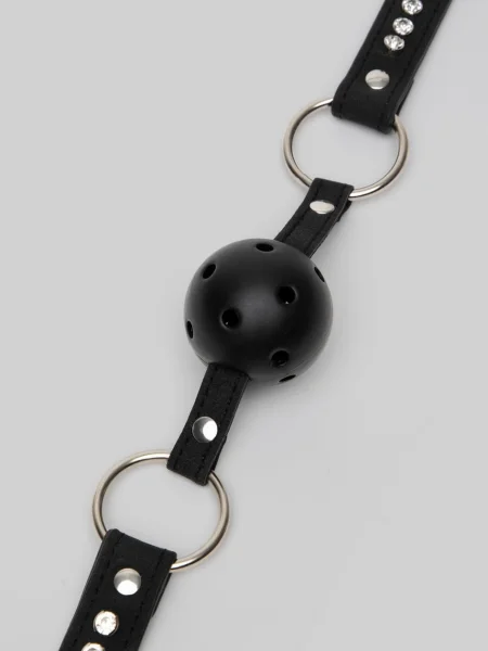 Ouch! Faux Leather Breathable Ball Gag With Diamond Studded Straps