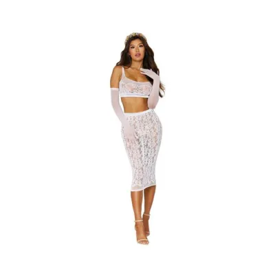 Dreamgirl Lace Fishnet Bralette Slip Skirt White O s