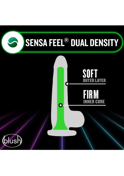 Neo Elite Glow In The Dark 7.5" Dual Density Realistic Silicone Dildo With Balls by Blush - Neon Green
