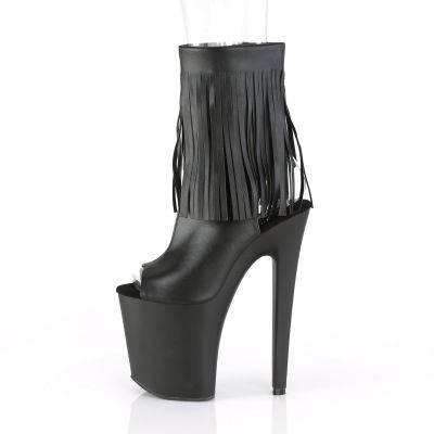 8 inches Heel 4 inches PF Open Toe Heel Fringed Ankle Boot Side Zip