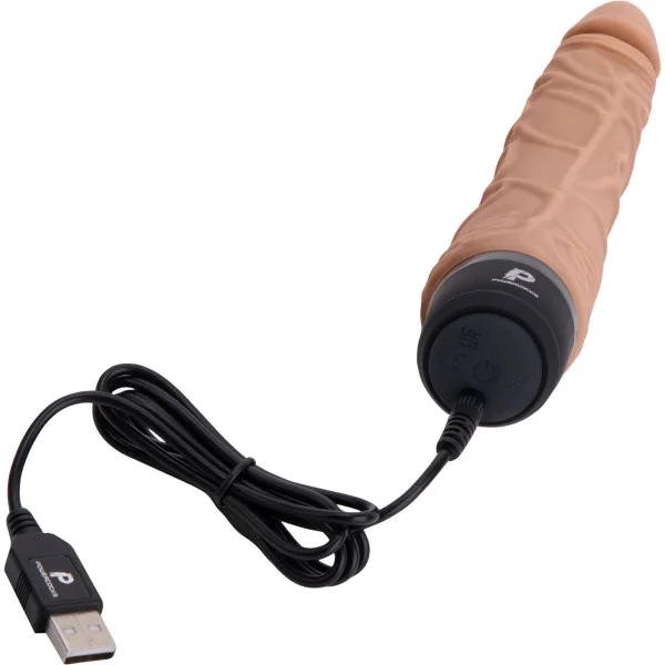 Powercocks Realistic Silicone Waterproof Rechargeable 7" Vibrator - Caramel