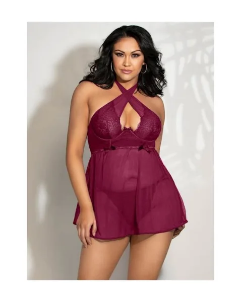 Drama Queen 2-piece Babydoll Set - Wine - 1x/2x