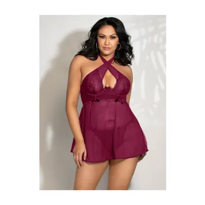 Drama Queen 2 piece Babydoll Set Wine 1x 2x
