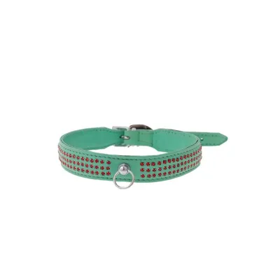 Bound X Green Collar With Red Rhinestones