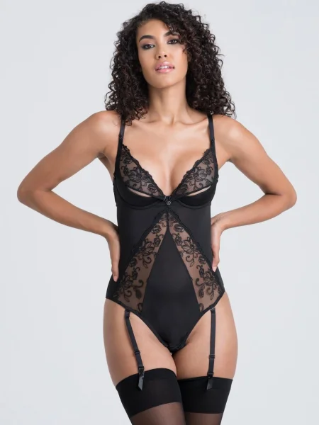 Lovehoney Lotus Black Sheer Embroidered Teddy
