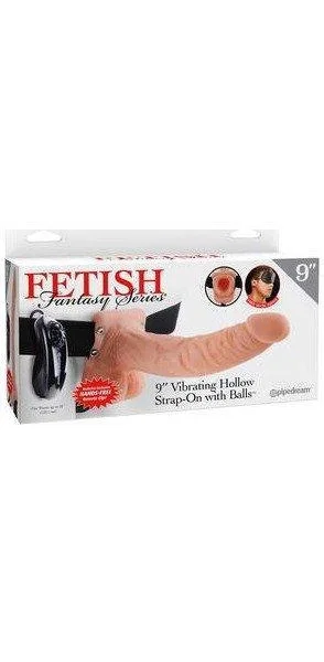Fetish Fantasy 9'' Vibrating Hollow Strap-On With Balls