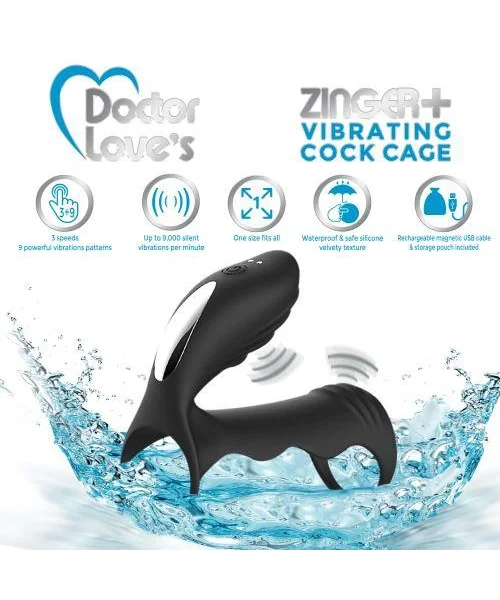 Doctor Love Zinger+ Vibrating Rechargeable Cock Cage Black — image 4 of 8