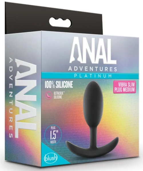 Anal Adventures Platinum - Silicone Vibra Slim Plug - Medium - Black