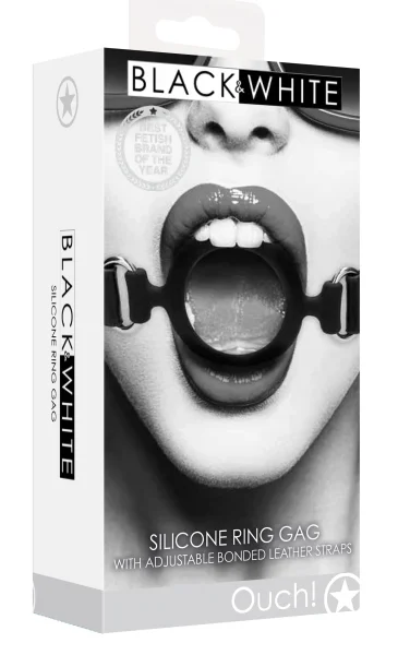 Silicone Ring Gag With Adjustable Bonded Leather Staps - Black