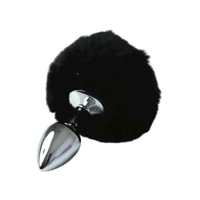 Metal Bunny Butt Plug Black silver 5 5 Inch