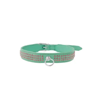 Bound X Green Collar With Pink Rhinestones