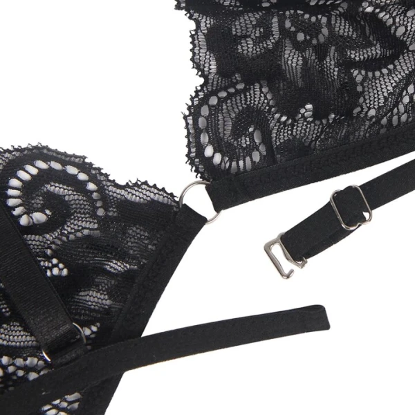 Bondara Flirt Bewitch Black Lace Bralette, Thong & Garter Belt