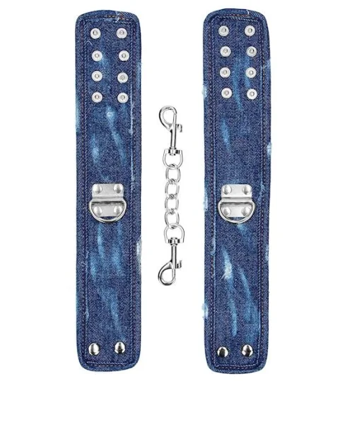 Denim Ankle Cuffs - Roughened Denim Style  - Blue - O/s