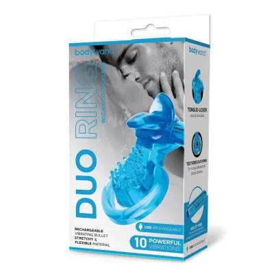 Bodywand Rechargeable Duo Ring With Clit Tickler Blue