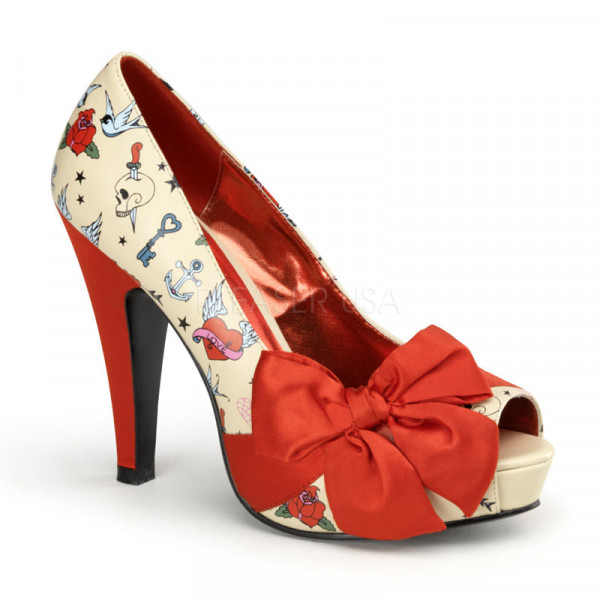 BETTIE-13 - 4 1/2" Heel, 1" Hidden P/F Open Toe Pump W/ Large Satin Bow