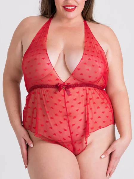 Lovehoney Plus Size Barely There Wine Sheer Crotchless Teddy