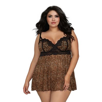 Dreamgirl 1X Animal Cheetah Print Stretch Mesh Babydoll